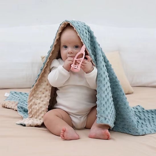 Couverture bébé bleu beige