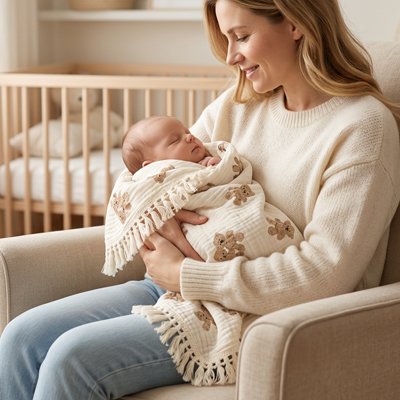 Couverture bébé avec maman souriante
