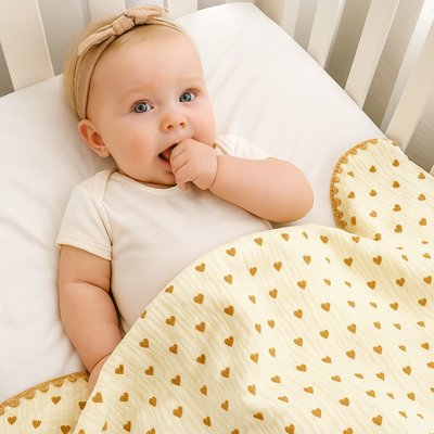 Couverture bébé jaune coeur marron bébé fille