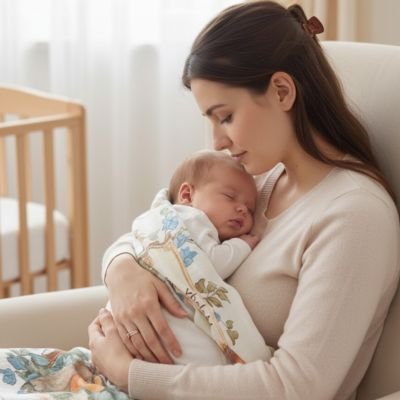 Couverture bébé motifs bébé dans les bras de maman
