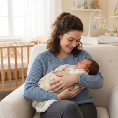 Couverture bébé motifs bébé dans les bras de maman