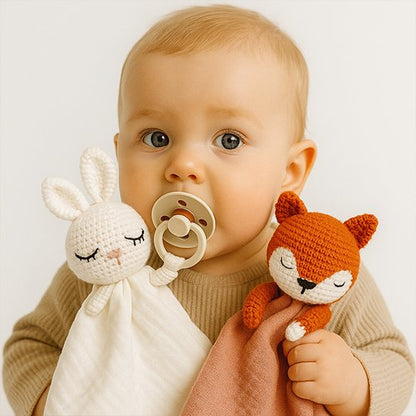Doudou bebe blanc orange tricot sucette