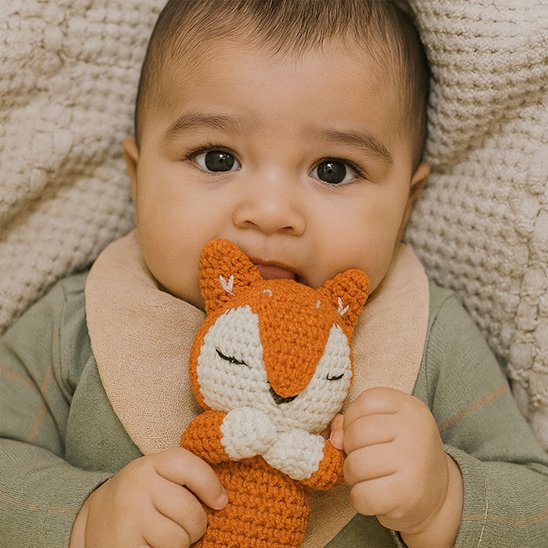 Doudou bebe orange blanc tricot