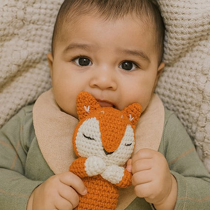 Doudou bebe orange blanc tricot