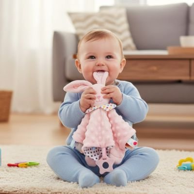 Doudou bebe rose bébé sourit