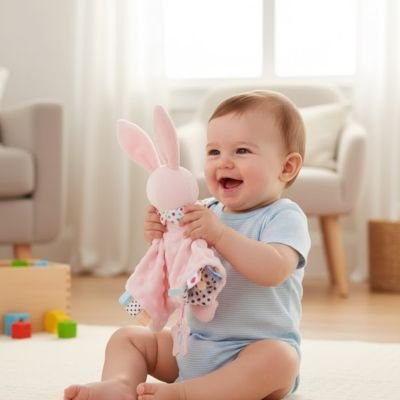 Doudou bebe rose bébé sourit