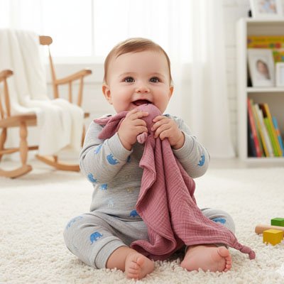 Doudou lapin  rose bébé sourit