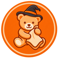 Logo orange avec un chapeau de sorcière