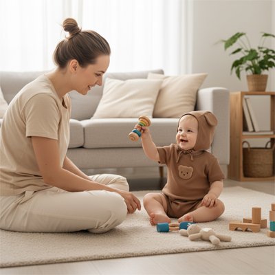 Pyjama bébé garçon chocolat avec bonnet avec maman