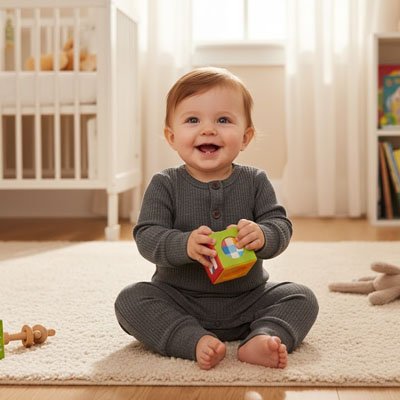 Pyjama bebe gris bébé sourit