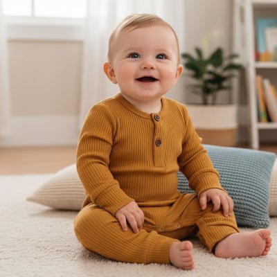 Pyjama bebe jaune bébé sourit