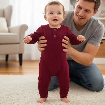 Pyjama bebe rouge bébé avec papa