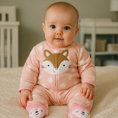 Pyjama bebe​ rose pois blanc chat marron